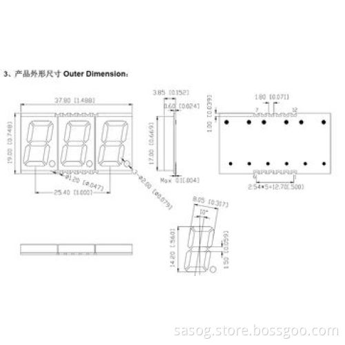 0.56-inch SMD LED, Triple Digit Display, Red, 640nm, Common AnodeNew